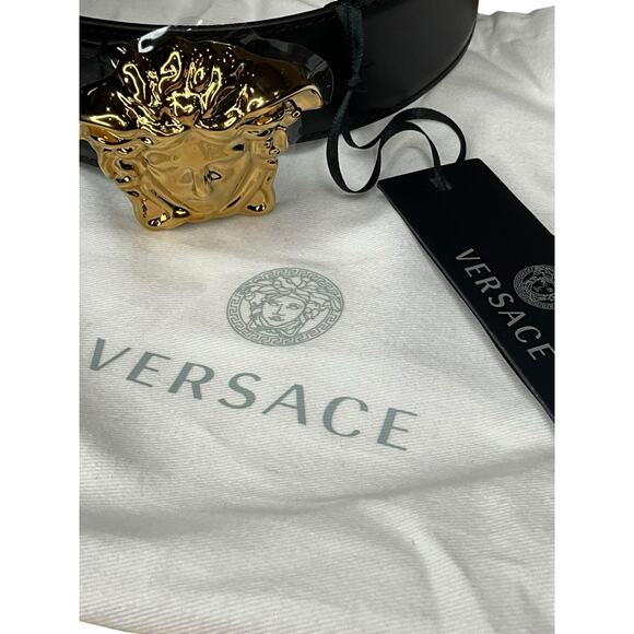 143. Versace Gold Medusa Head Black Belt main image 6